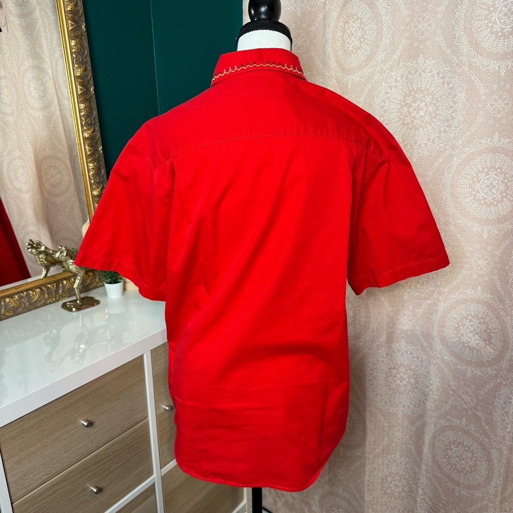 Westbound Vintage 90s Casual Vibrant Red Western Embroidered Cotton Shirt Size M - Picture 3 of 11